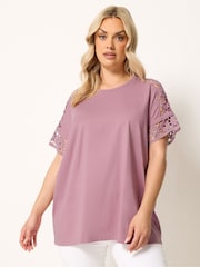 Yours Curve Pink Boxy Crochet T-Shirt - Image 1 of 5