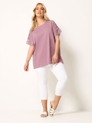 Yours Curve Pink Boxy Crochet T-Shirt - Image 3 of 5