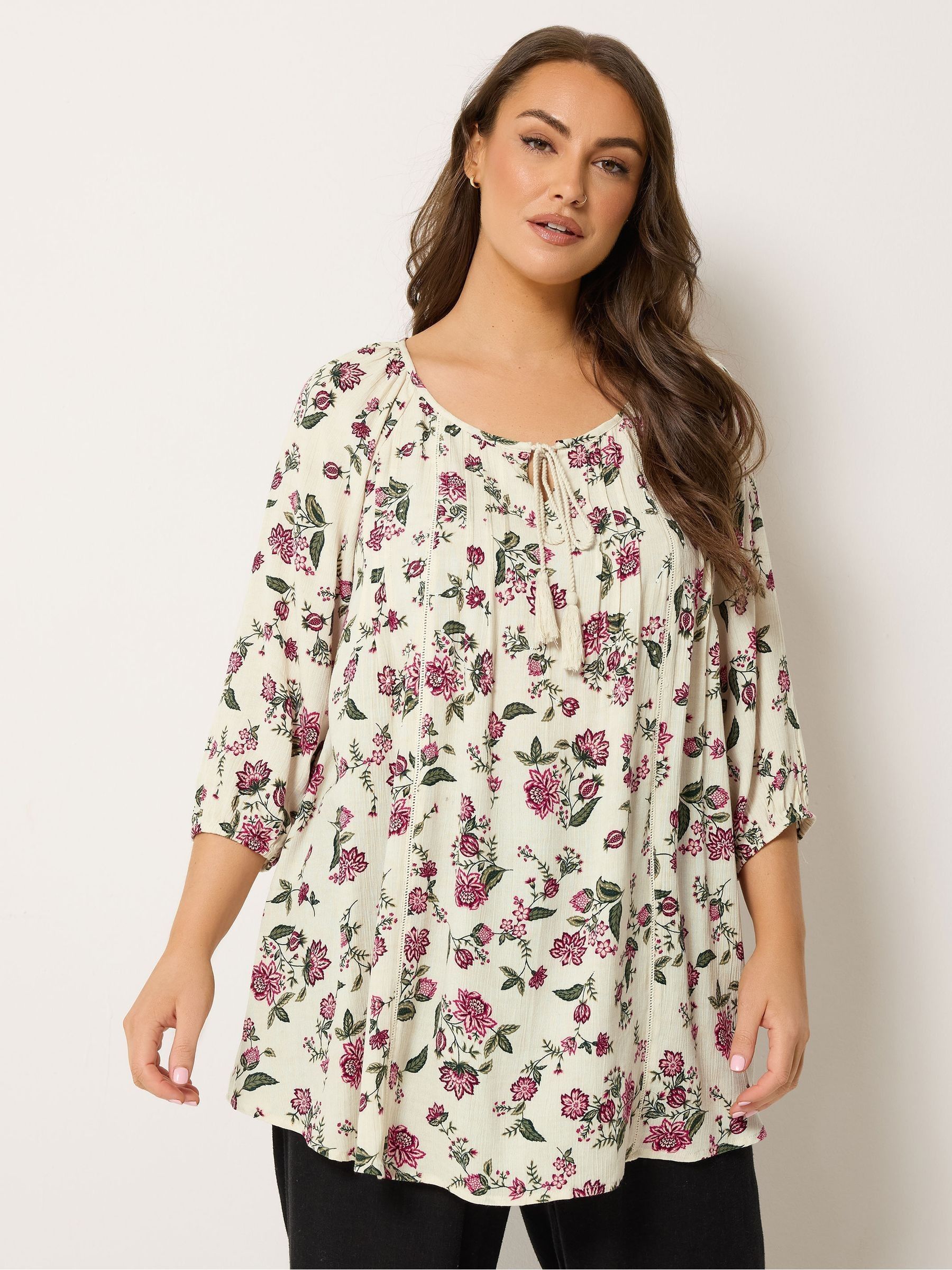 Yours Curve Women's Cream Long Sleeve Boho Top