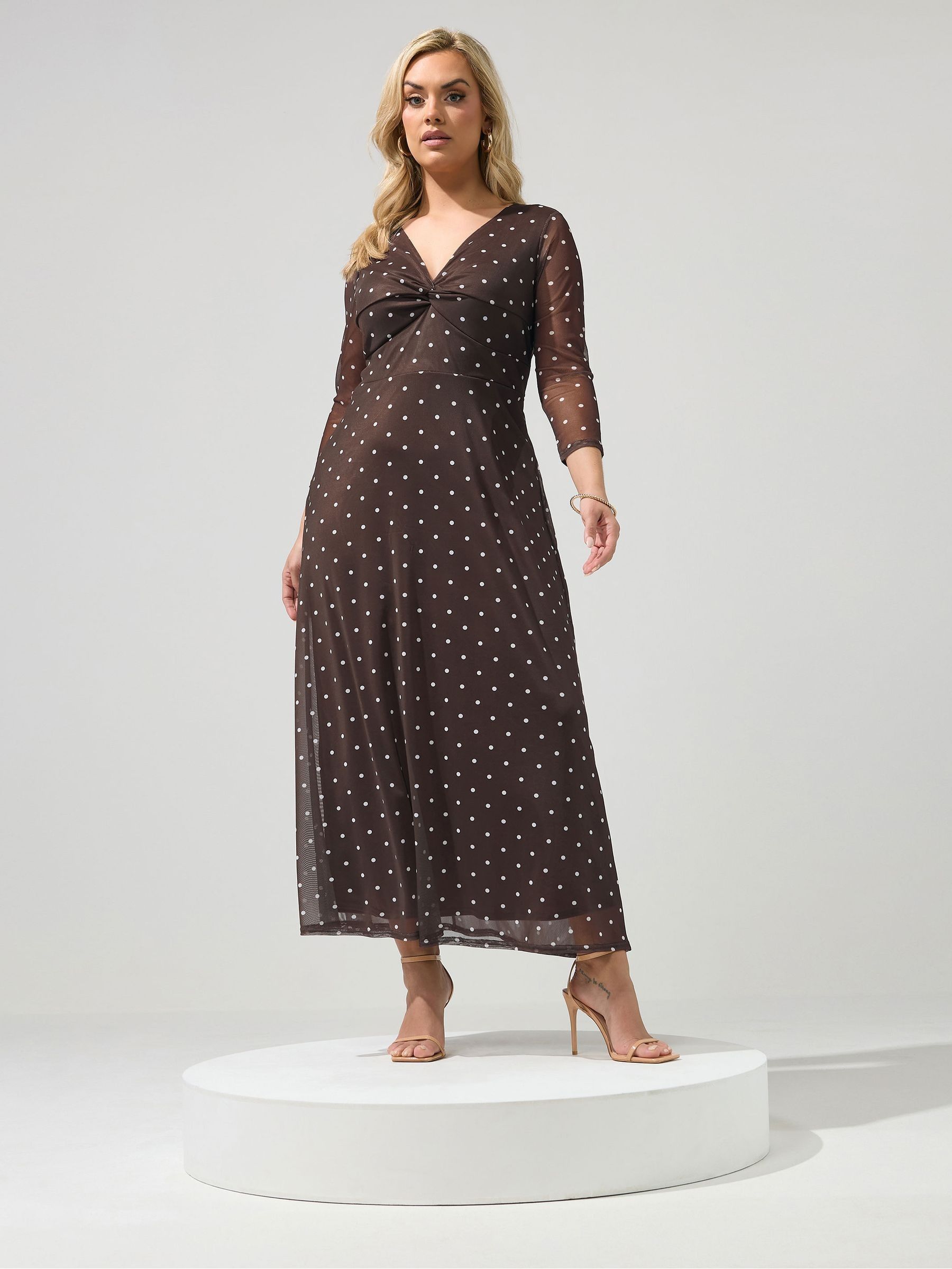 Yours Curve Women's Brown Mesh Knot Dress