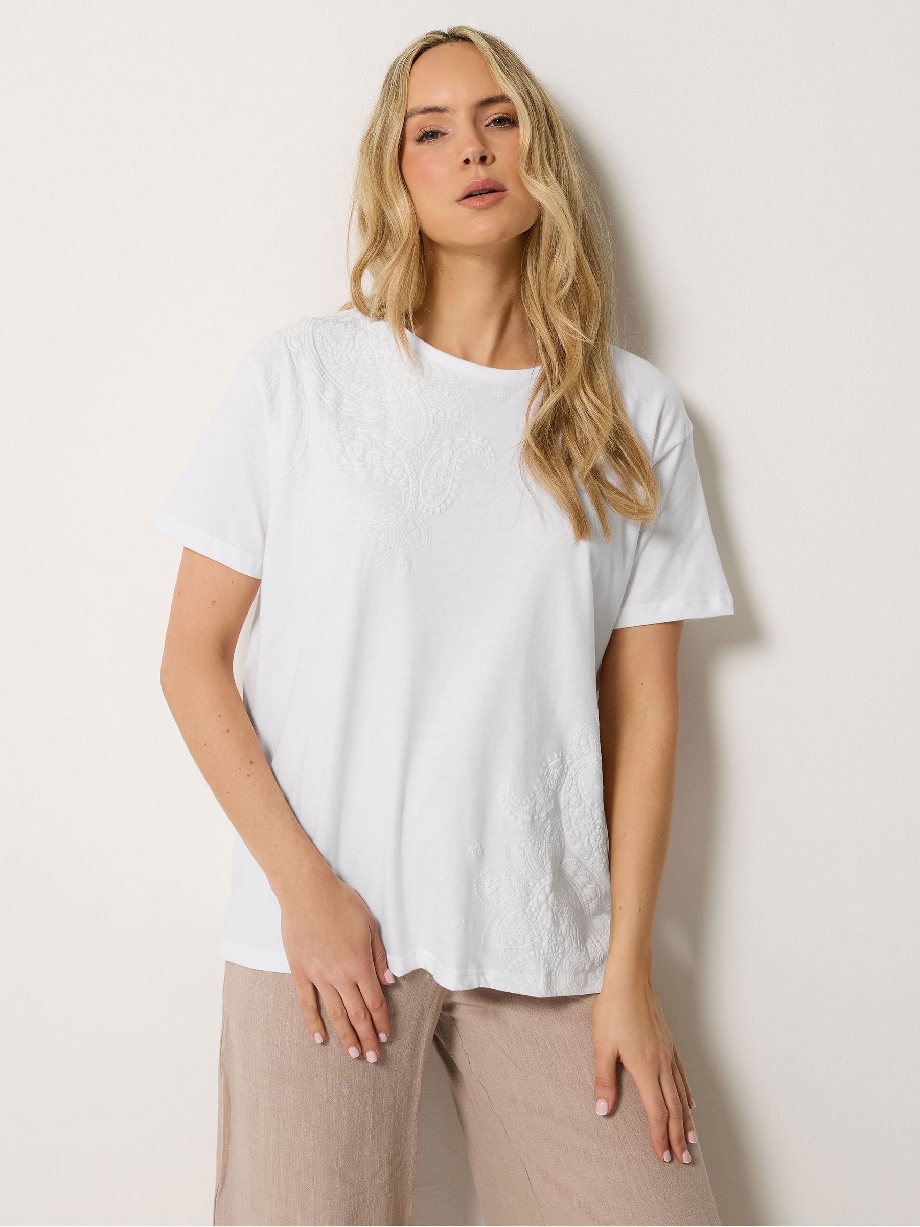 Long Tall Sally Women's Tall Paisley Cotton T-Shirt in White | Size: 16 - Image 2