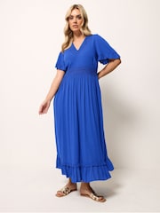 Yours Curve Blue Crochet V-Neck Maxi Dress - Image 2 of 5