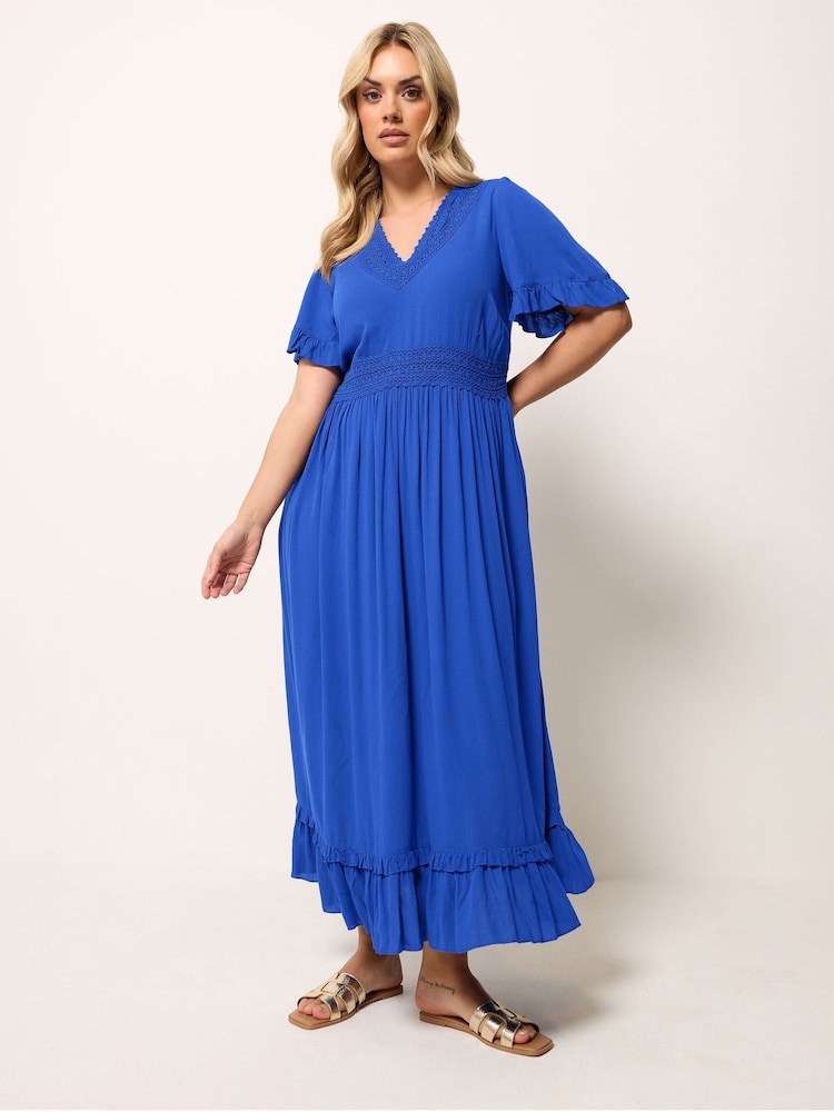 Yours Curve Blue Crochet V-Neck Maxi Dress - Image 2 of 5