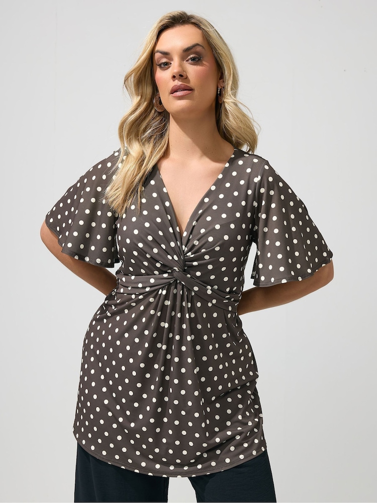 Yours Curve Brown London Angel Sleeve Knot Front Top - Image 1 of 5