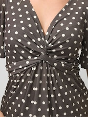 Yours Curve Brown London Angel Sleeve Knot Front Top - Image 4 of 5