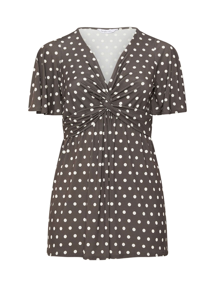 Yours Curve Brown London Angel Sleeve Knot Front Top - Image 5 of 5