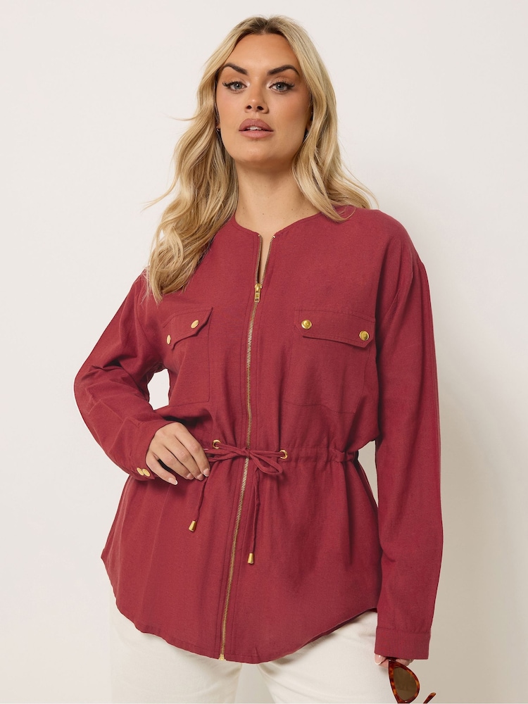 Yours Curve Red Linen Look Shacket - Image 1 of 6