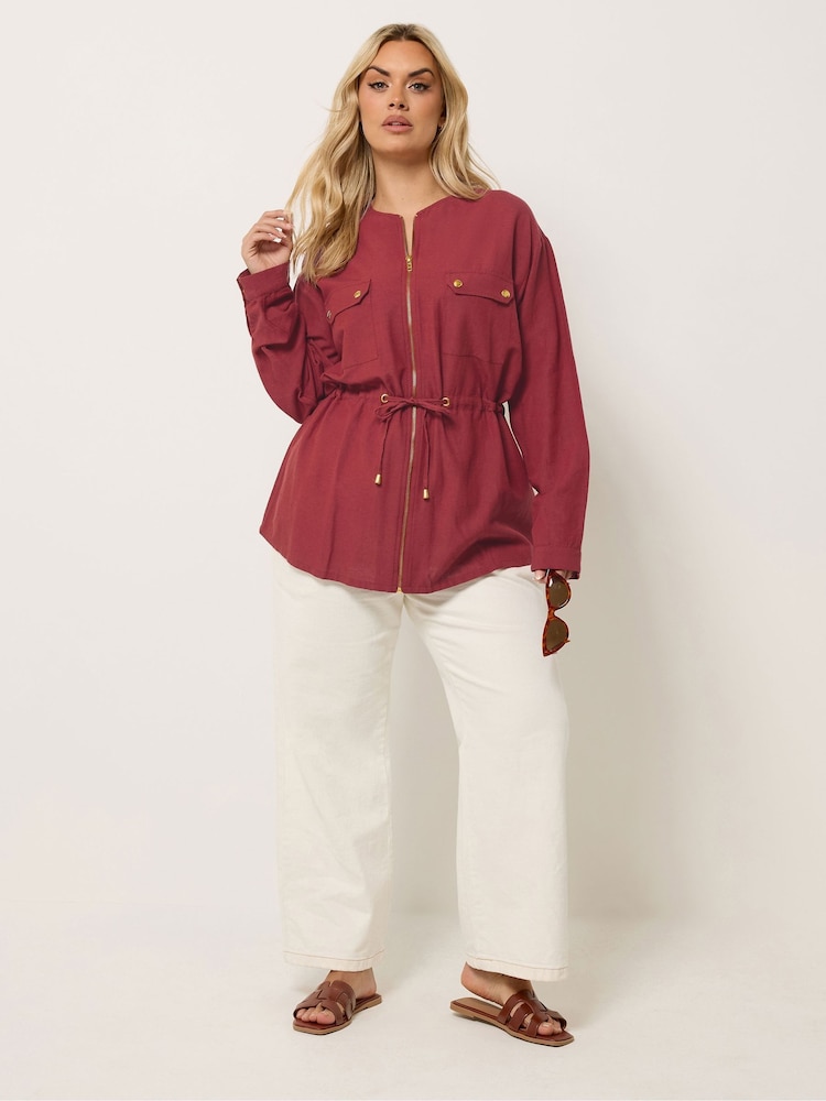 Yours Curve Red Linen Look Shacket - Image 2 of 6