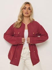 Yours Curve Red Linen Look Shacket - Image 4 of 6