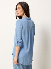 M&Co Blue Crinkle Tab Sleeve Shirt - Image 3 of 5