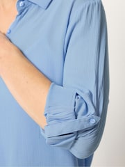 M&Co Blue Crinkle Tab Sleeve Shirt - Image 4 of 5