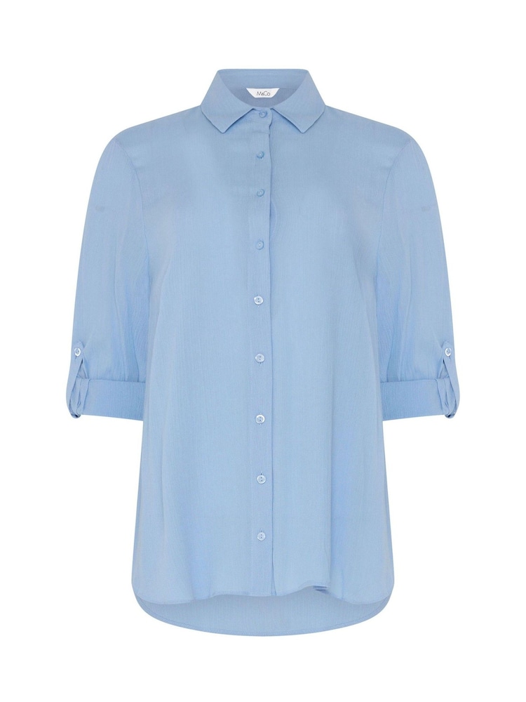 M&Co Blue Crinkle Tab Sleeve Shirt - Image 5 of 5 M&Co Blue Crinkle Tab Sleeve Shirt - Image 5 of 5