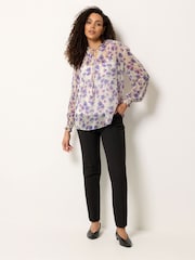 M&Co Purple Floral Tie Neck Blouse - Image 2 of 5