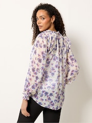 M&Co Purple Floral Tie Neck Blouse - Image 3 of 5