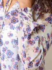 M&Co Purple Floral Tie Neck Blouse - Image 4 of 5
