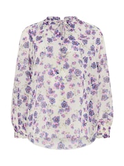 M&Co Purple Floral Tie Neck Blouse - Image 5 of 5