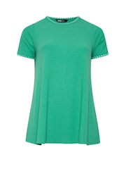 Yours Curve Green Ribbed Whip Stitch Swing T-Shirt - Image 5 of 5
