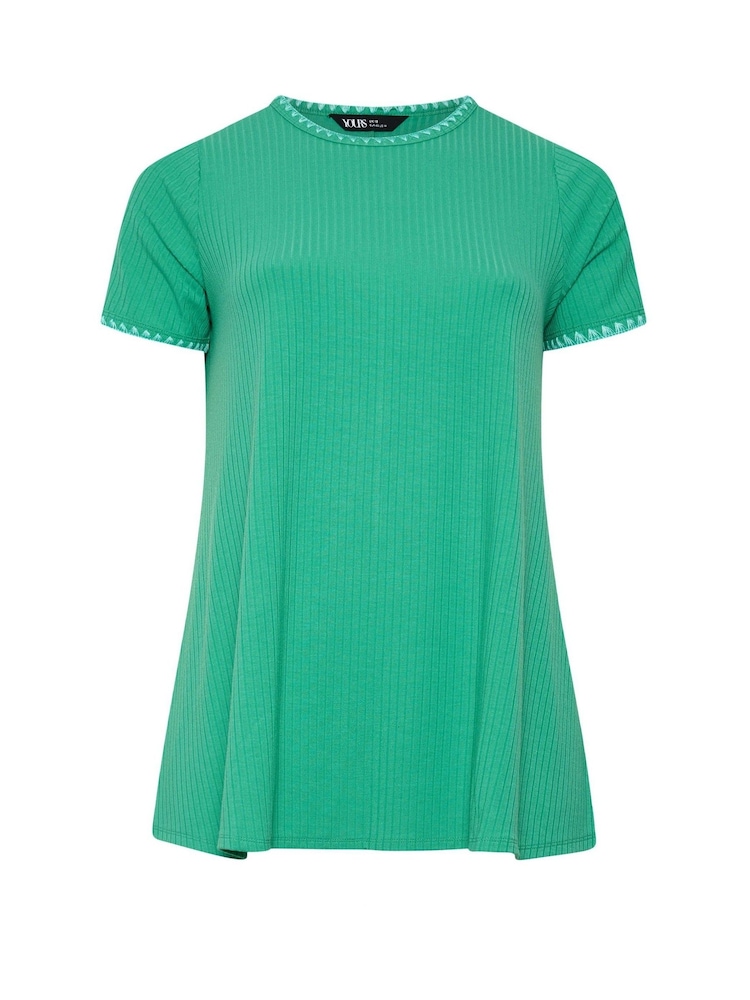Yours Curve Green Ribbed Whip Stitch Swing T-Shirt - Image 5 of 5 Yours Curve Green Ribbed Whip Stitch Swing T-Shirt - Image 5 of 5
