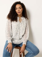 M&Co White Tie Neck Blouse - Image 1 of 5