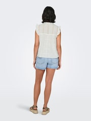 ONLY White Sleeveless O-Neck Blouse With Broderie Anglais - Image 3 of 6