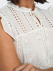 ONLY White Sleeveless O-Neck Blouse With Broderie Anglais - Image 4 of 6