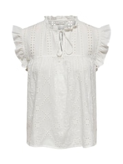 ONLY White Sleeveless O-Neck Blouse With Broderie Anglais - Image 5 of 6