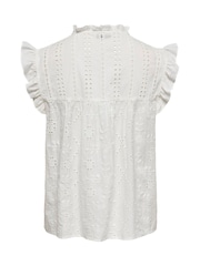 ONLY White Sleeveless O-Neck Blouse With Broderie Anglais - Image 6 of 6