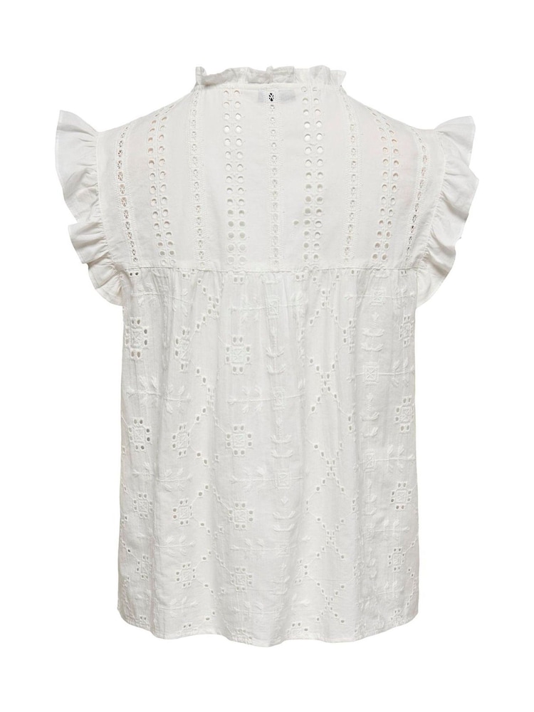 ONLY White Sleeveless O-Neck Blouse With Broderie Anglais - Image 6 of 6 ONLY White Sleeveless O-Neck Blouse With Broderie Anglais - Image 6 of 6