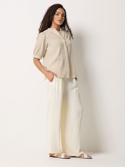 M&Co Brown Stripe Textured Puff Sleeve Shirt - Image 3 of 6