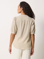 M&Co Brown Stripe Textured Puff Sleeve Shirt - Image 4 of 6