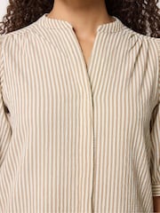 M&Co Brown Stripe Textured Puff Sleeve Shirt - Image 5 of 6