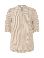 M&Co Brown Stripe Textured Puff Sleeve Shirt - Image 6 of 6