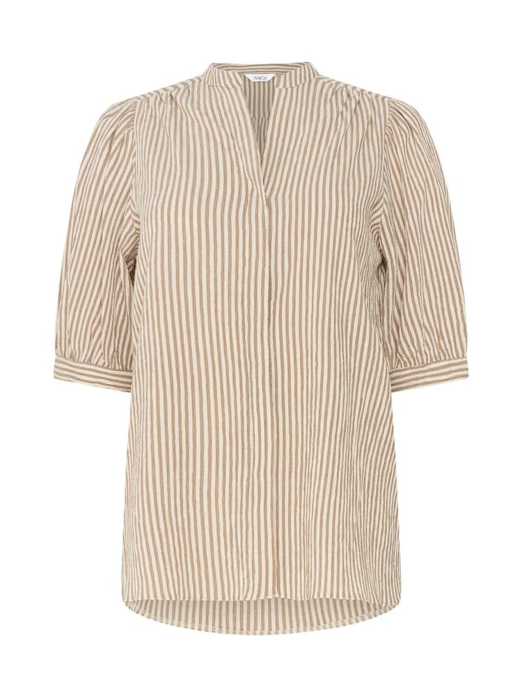 M&Co Brown Stripe Textured Puff Sleeve Shirt - Image 6 of 6