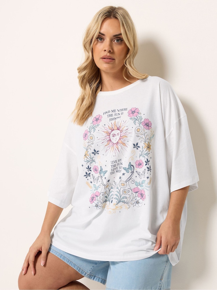 Yours Curve Cream Placement Boxy T-Shirt - Image 1 of 5