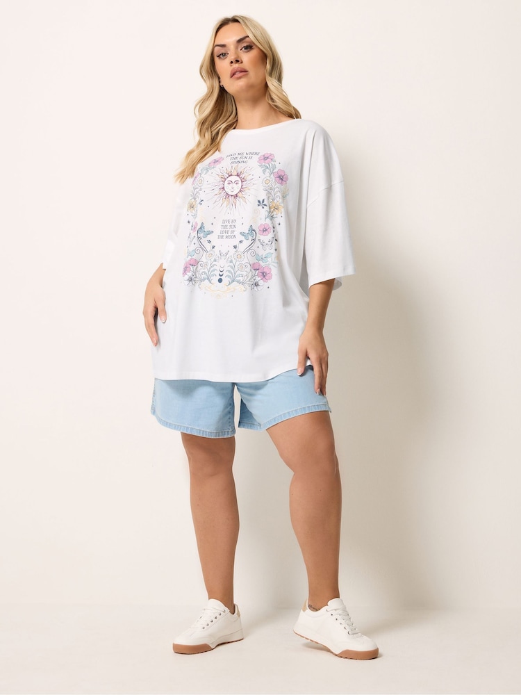 Yours Curve Cream Placement Boxy T-Shirt - Image 2 of 5