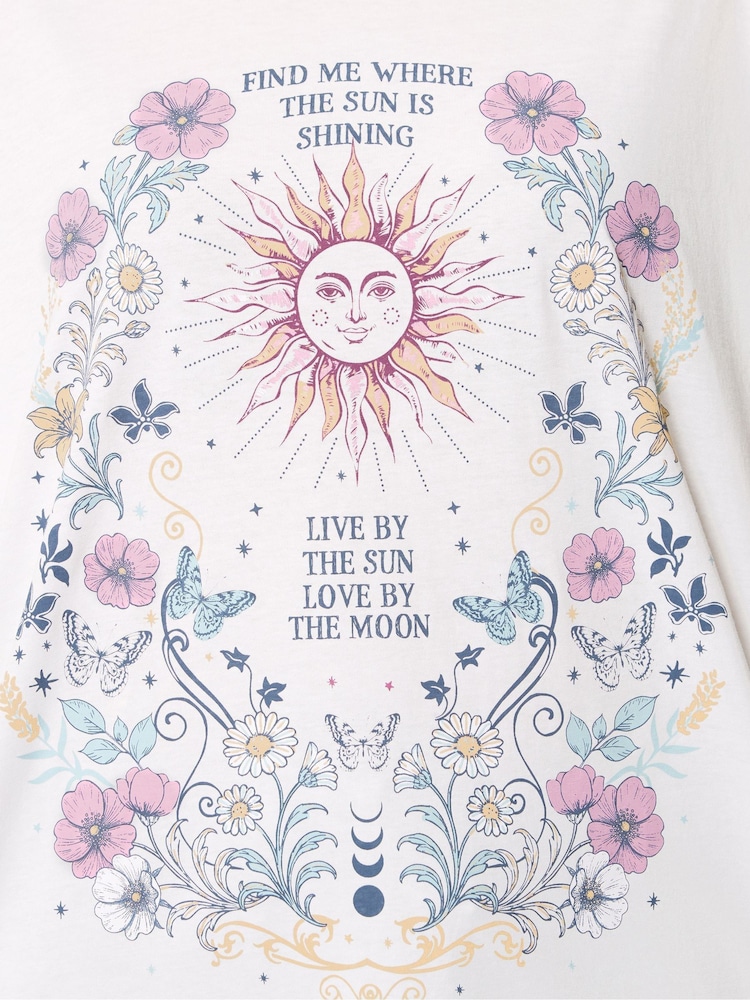 Yours Curve Cream Placement Boxy T-Shirt - Image 5 of 5