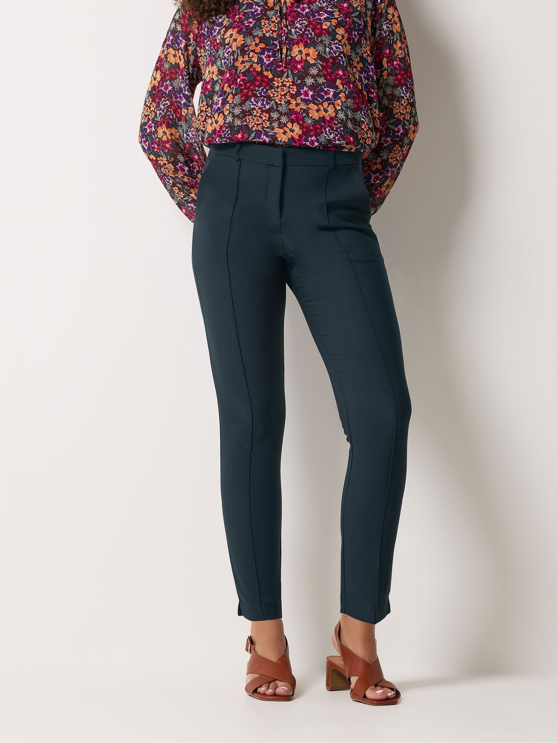 M & Co Women's Blue Pintuck Tailored Trousers