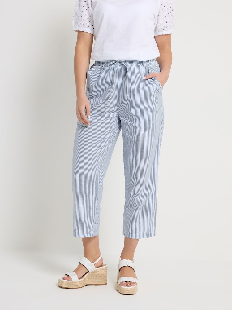 M&Co Blue Stripe Straight Leg Cropped Trousers - Image 1 of 5 M&Co Blue Stripe Straight Leg Cropped Trousers - Image 1 of 5