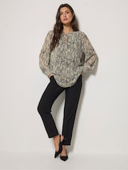 M&Co Grey Tie Neck Puff Sleeve Blouse - Image 2 of 5