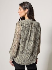 M&Co Grey Tie Neck Puff Sleeve Blouse - Image 3 of 5