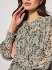 M&Co Grey Tie Neck Puff Sleeve Blouse - Image 4 of 5