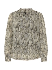 M&Co Grey Tie Neck Puff Sleeve Blouse - Image 5 of 5