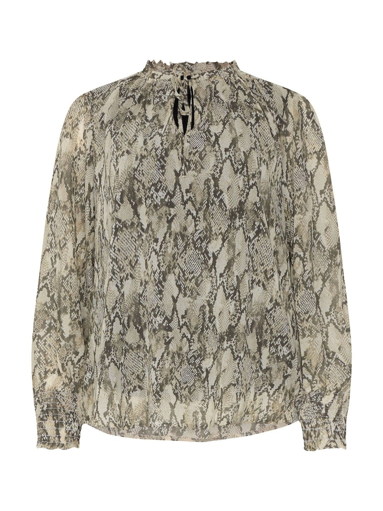 M&Co Grey Tie Neck Puff Sleeve Blouse - Image 5 of 5 M&Co Grey Tie Neck Puff Sleeve Blouse - Image 5 of 5