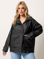 Yours Curve Black Rubberised Rain Jacket - Image 1 of 4