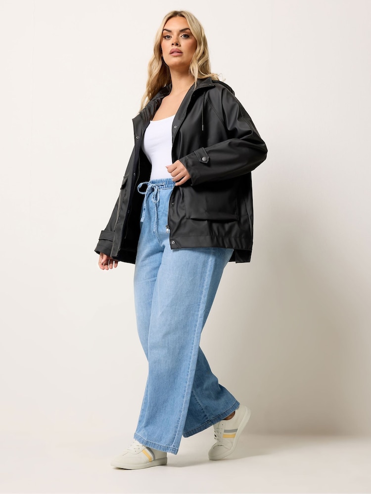 Yours Curve Black Rubberised Rain Jacket - Image 2 of 4