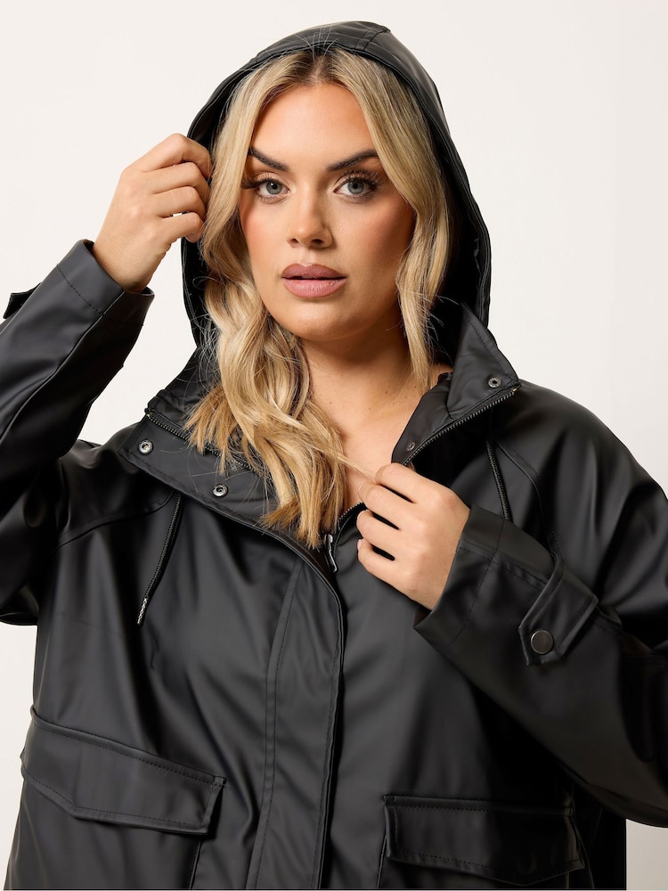 Yours Curve Black Rubberised Rain Jacket - Image 4 of 4