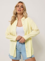 أصفر - قميص مقلم قماش خفيف مقاس كبير من Yours  - Image 1 of 5