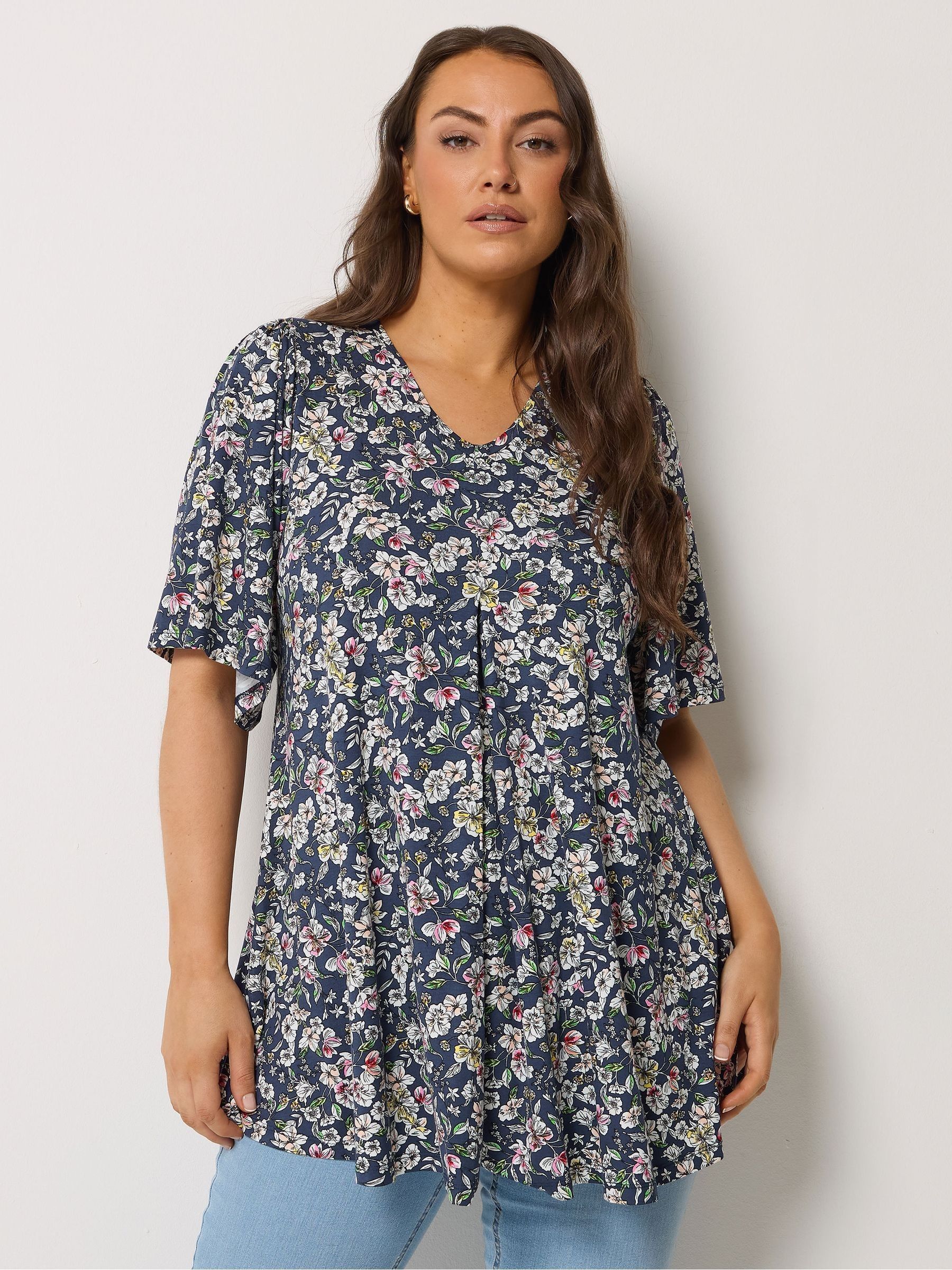 Yours Curve Women's Dark Blue Pleated Front Tunic