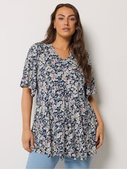 Yours Curve Dark Blue Pleated Front Tunic - Image 1 of 5