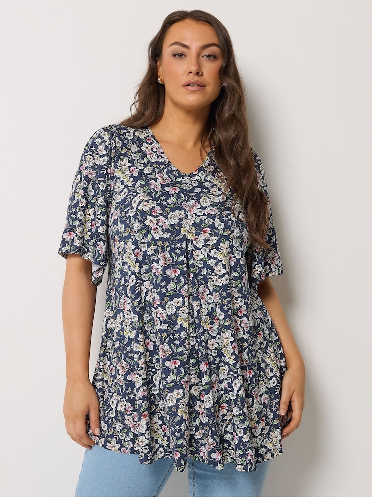 Yours Curve Dark Blue Pleated Front Tunic - Image 1 of 5 Yours Curve Dark Blue Pleated Front Tunic - Image 1 of 5